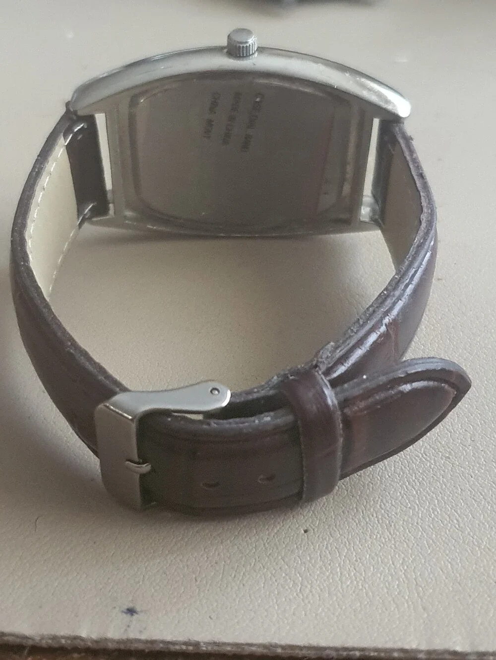 10/$20 Qbos Limited Edition Silver/Goldtone Leather Men's Tank Watch